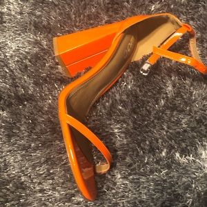 Neon orange block heel sandal